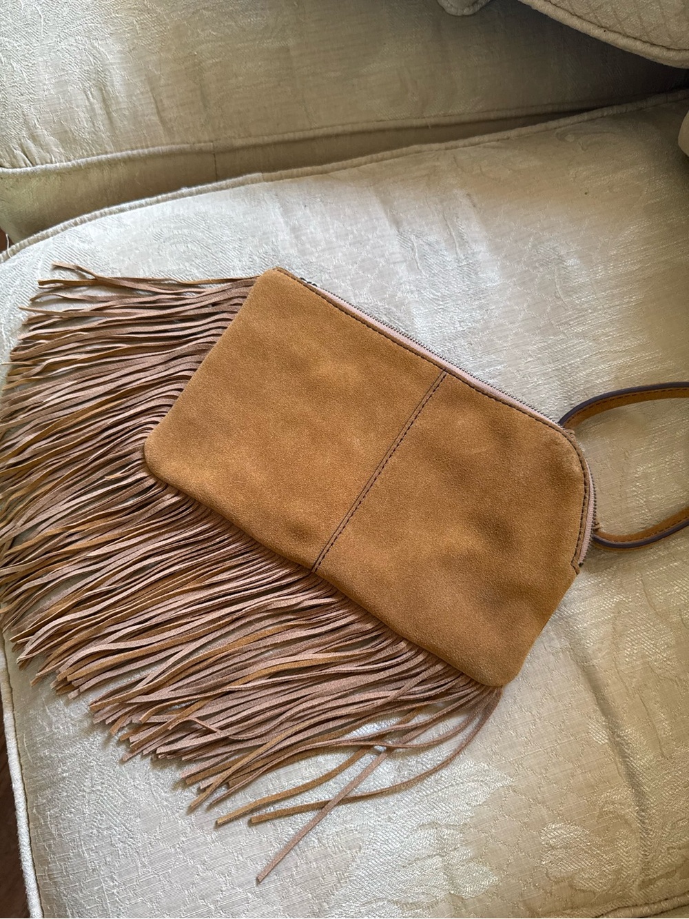 HOBO Tan Suede Fringe Wristlet Crossbody